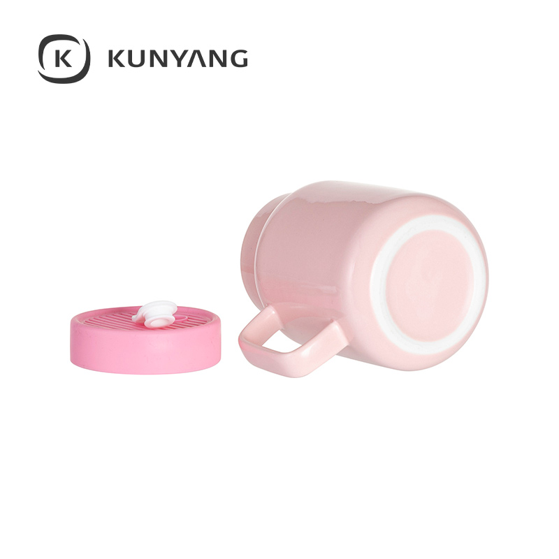 17oz/500ml Ceramic Mason Jar with Silicon Lid Pink