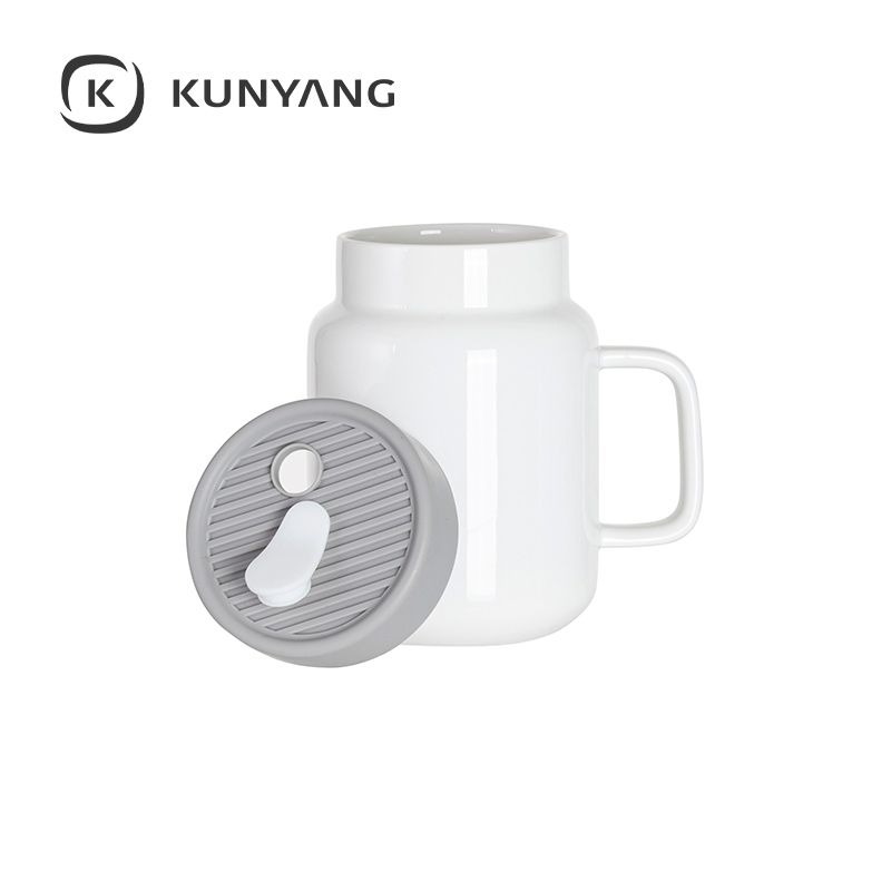 17oz/500ml Ceramic Mason Jar with Silicon Lid Gray