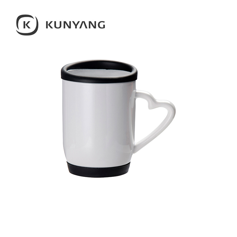 12oz/360ml Ceramic Mug w/Silicon Lid and Base Black
