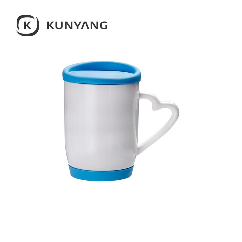 12oz/360ml Ceramic Mug w/Silicon Lid and Base Light Blue