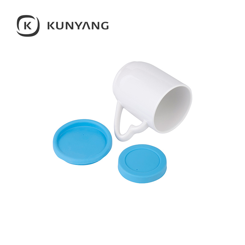 12oz/360ml Ceramic Mug w/Silicon Lid and Base Light Blue