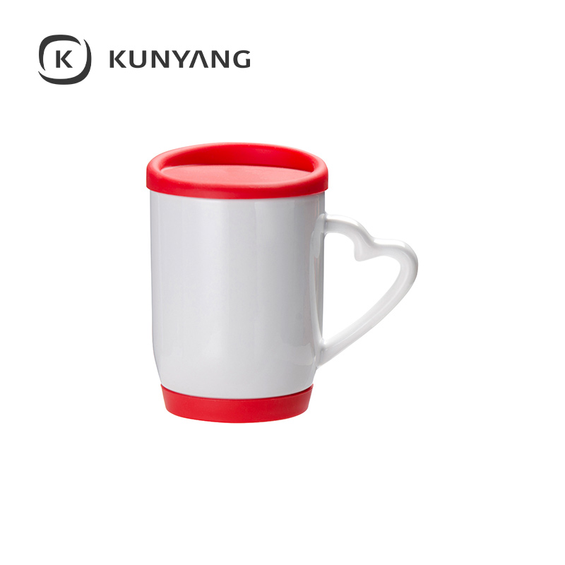 12oz/360ml Ceramic Mug w/Silicon Lid and Base Red