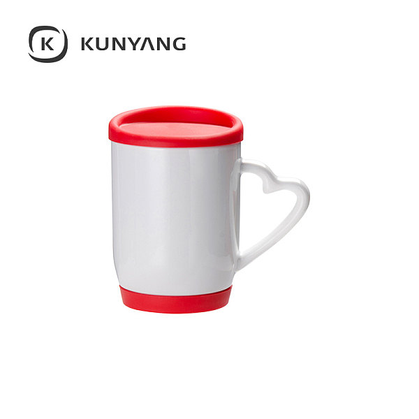 12oz/360ml Ceramic Mug w/Silicon Lid and Base Red