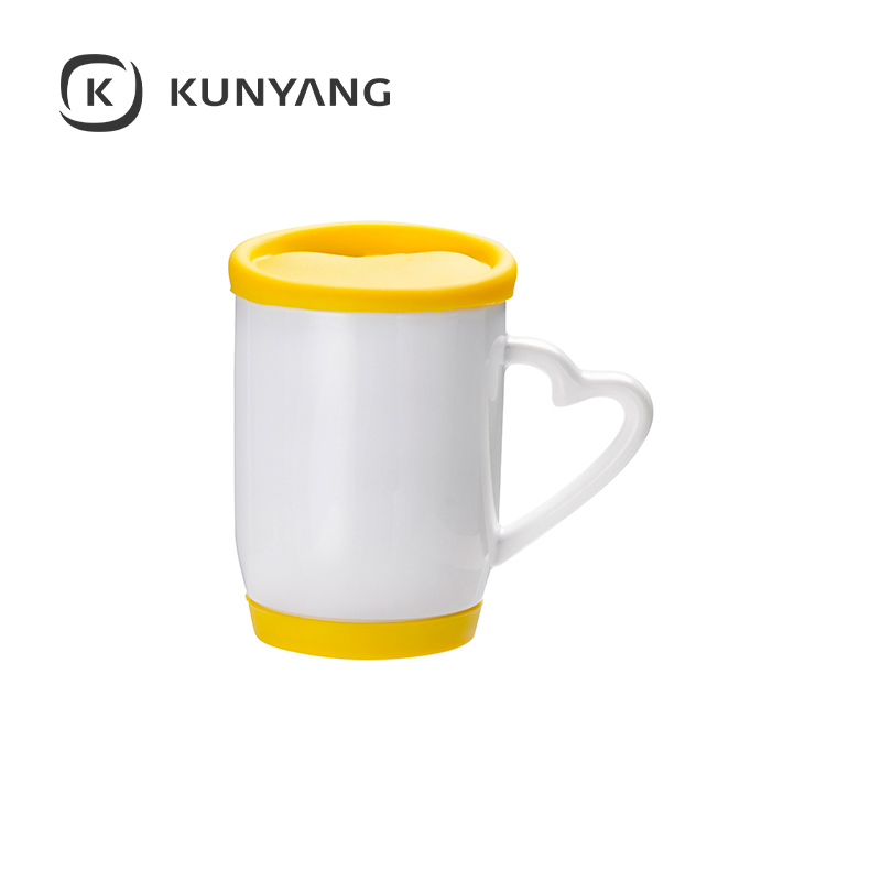 12oz/360ml Ceramic Mug w/Silicon Lid and Base Yellow