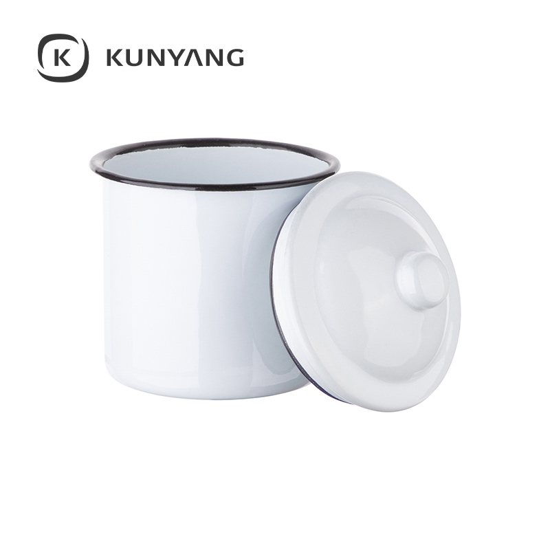 12oz Enamel Cup With Lid