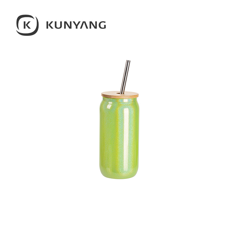 18oz/550ml Clear Sparkling Rainbow Glass Can Green