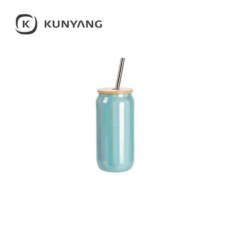 18oz/550ml Clear Sparkling Rainbow Glass Can Light Blue