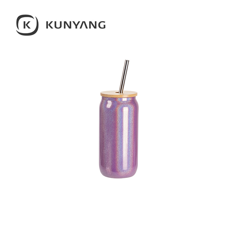 18oz/550ml Clear Sparkling Rainbow Glass Can Purple