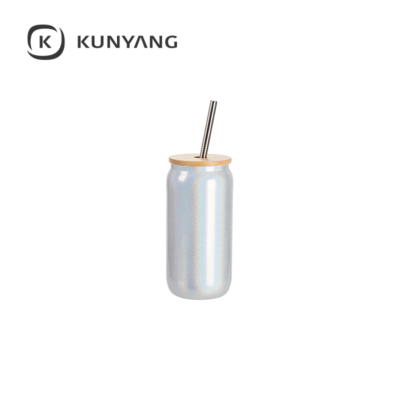 18oz/550ml Clear Sparkling Rainbow Glass Can 
