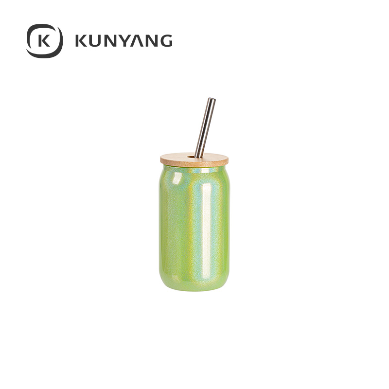 13oz/400ml Clear Sparkling Rainbow Glass Can Green