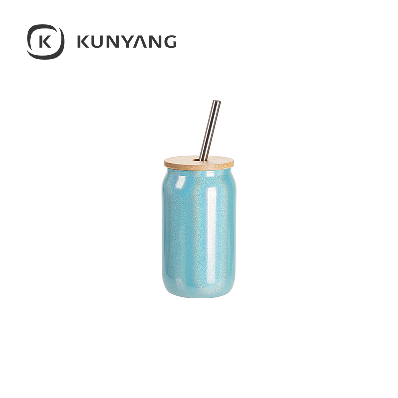13oz/400ml Clear Sparkling Rainbow Glass Can Light Blue