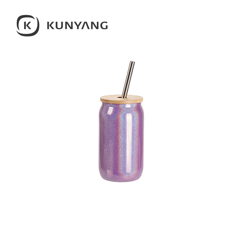 13oz/400ml Clear Sparkling Rainbow Glass Can Purple