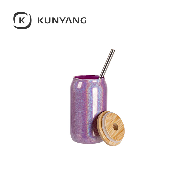 13oz/400ml Clear Sparkling Rainbow Glass Can Purple