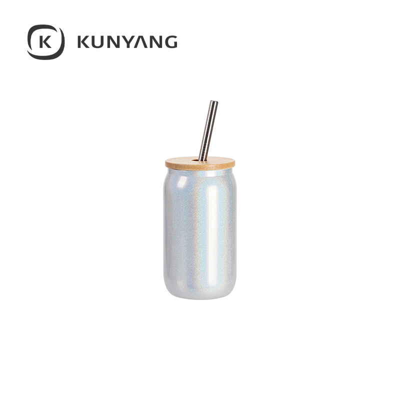 13oz/400ml Clear Sparkling Rainbow Glass Can White