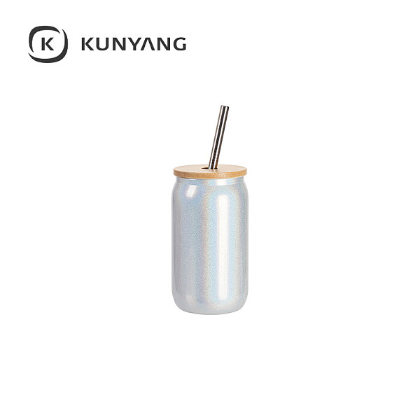13oz/400ml Clear Sparkling Rainbow Glass Can White