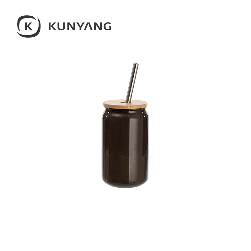 Thermal Color Glass Can with Bamboo Lid Black