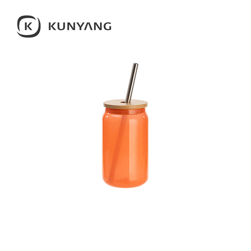 Thermal Color Glass Can with Bamboo Lid Orange