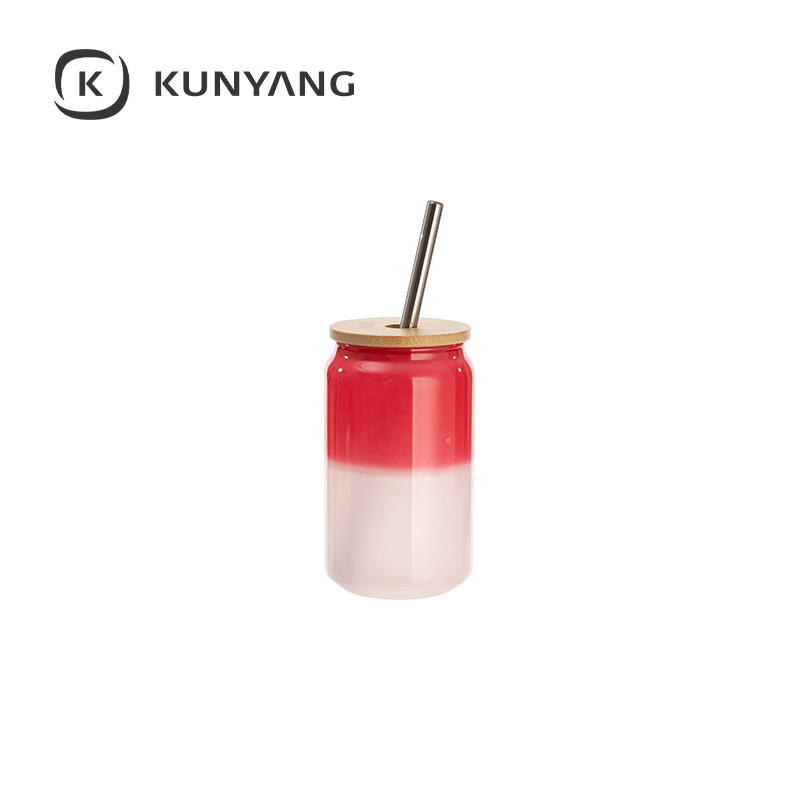 Thermal Color Glass Can with Bamboo Lid Red