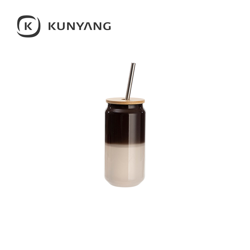 Thermal Color Glass Can with Bamboo Lid Black