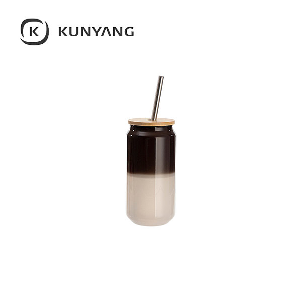 Thermal Color Glass Can with Bamboo Lid Black