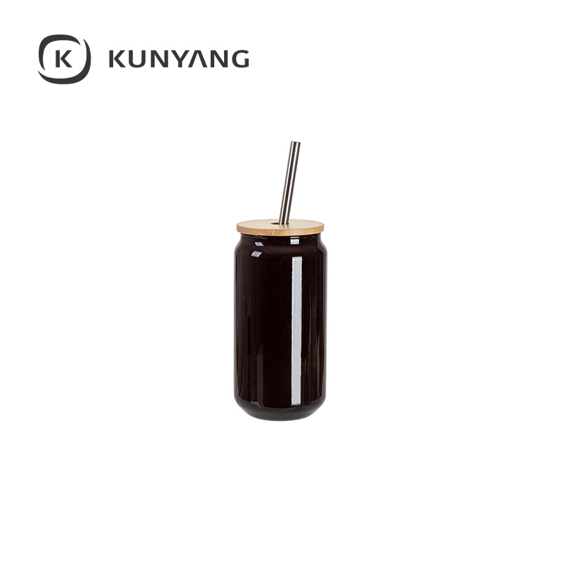 Thermal Color Glass Can with Bamboo Lid Black