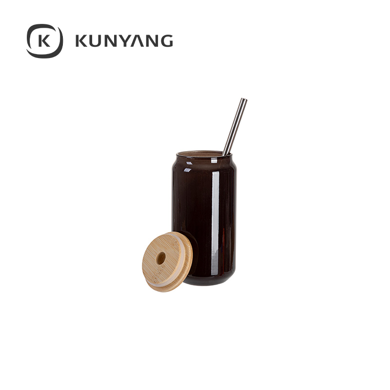 Thermal Color Glass Can with Bamboo Lid Black