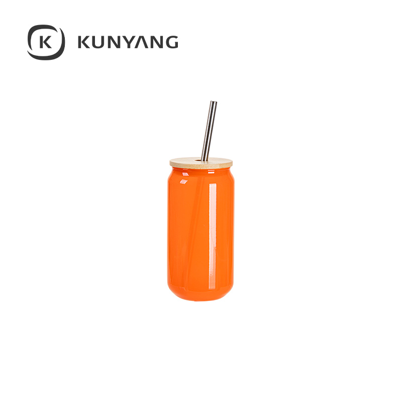 Thermal Color Glass Can with Bamboo Lid Orange