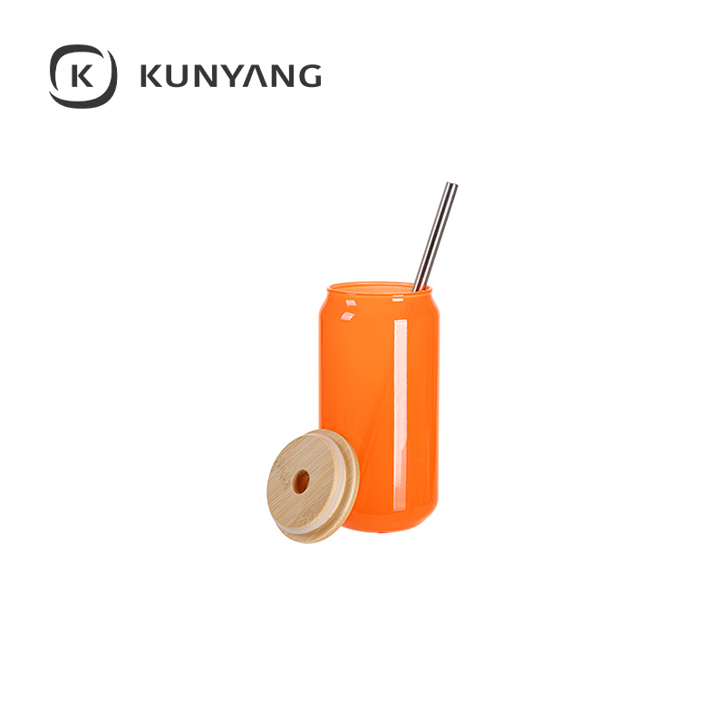Thermal Color Glass Can with Bamboo Lid Orange