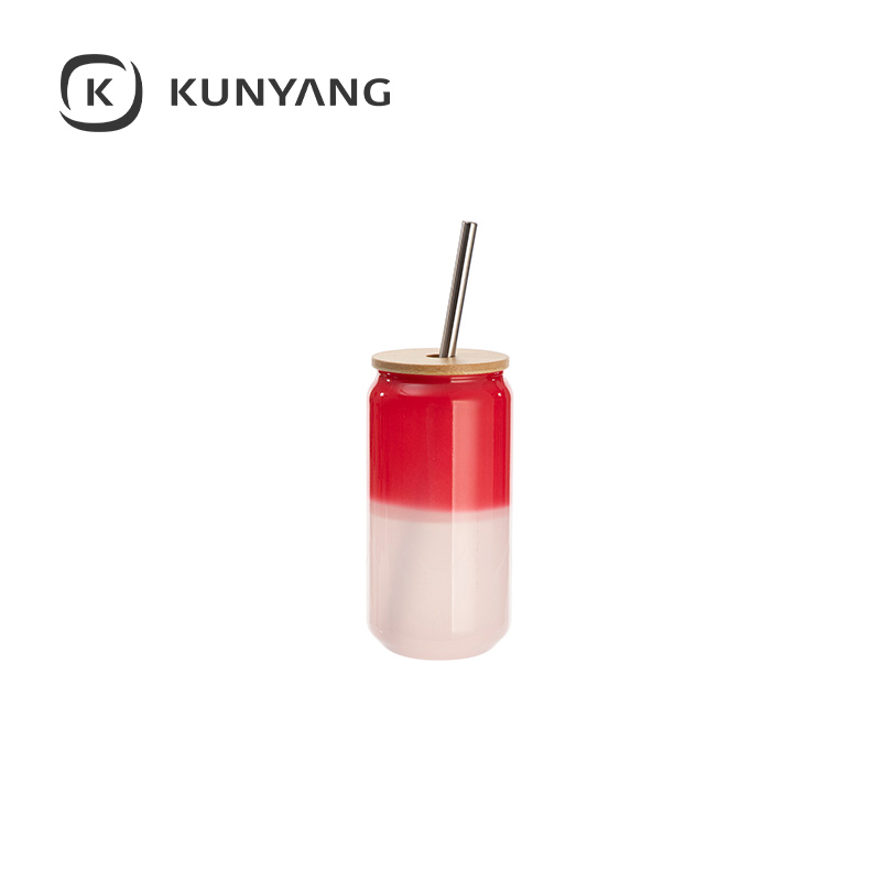 Thermal Color Glass Can with Bamboo Lid Red