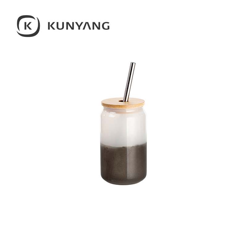 Cold Color Glass Can with Bamboo Lid Black