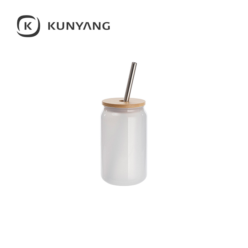 Cold Color Glass Can with Bamboo Lid Blue