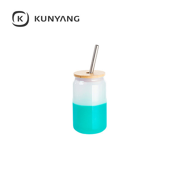 Cold Color Glass Can with Bamboo Lid Green