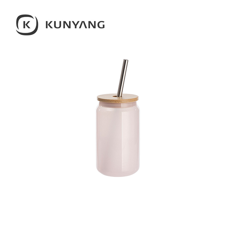 Cold Color Glass Can with Bamboo Lid Red