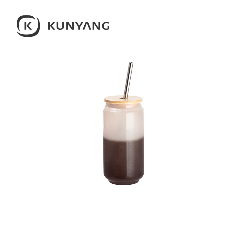 Cold Color Glass Can with Bamboo Lid Black