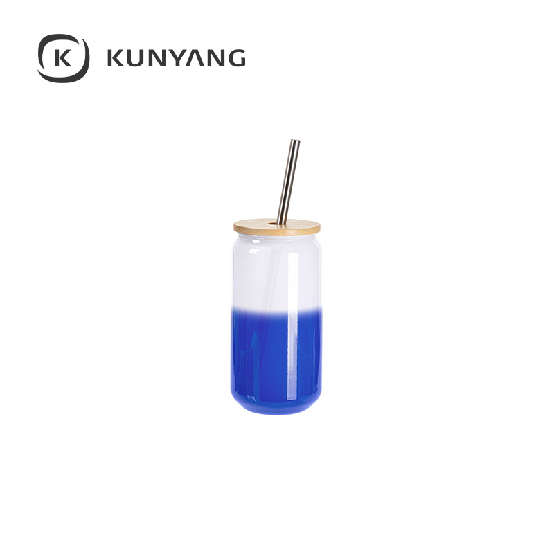 Cold Color Glass Can with Bamboo Lid Blue