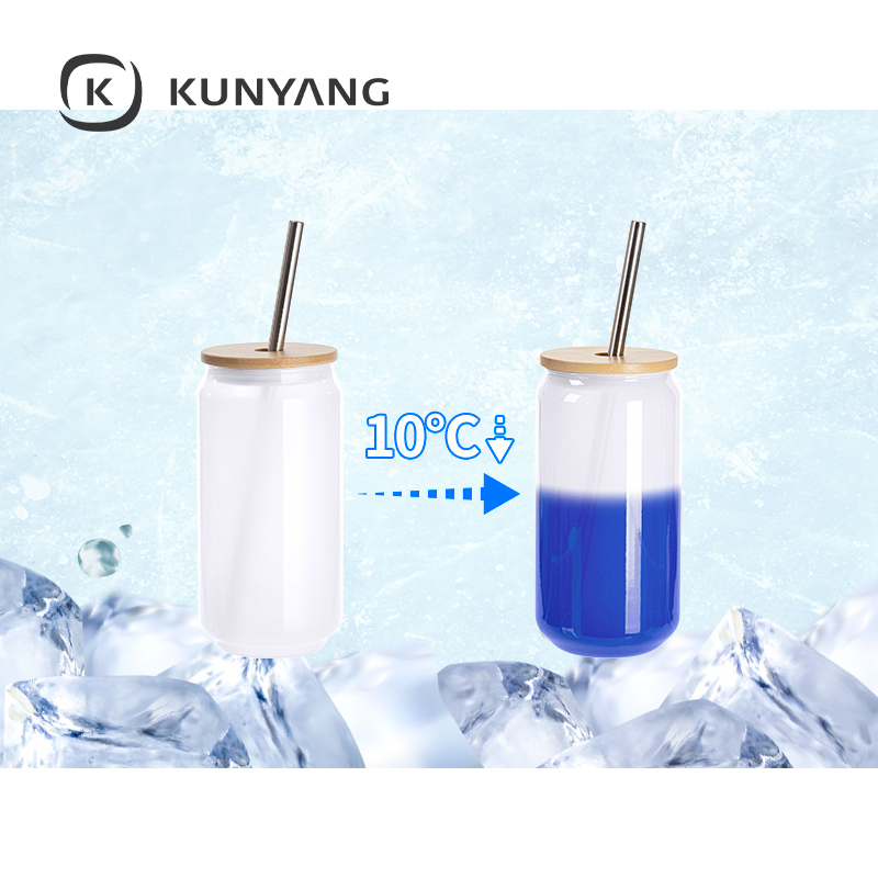 Cold Color Glass Can with Bamboo Lid Blue