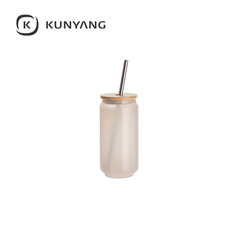 Cold Color Glass Can with Bamboo Lid White