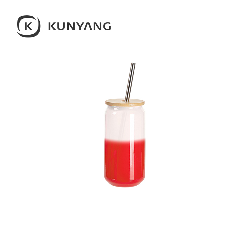 Cold Color Glass Can with Bamboo Lid Red