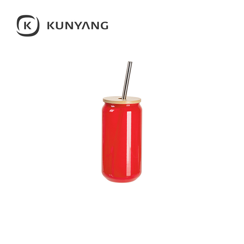 Cold Color Glass Can with Bamboo Lid Red