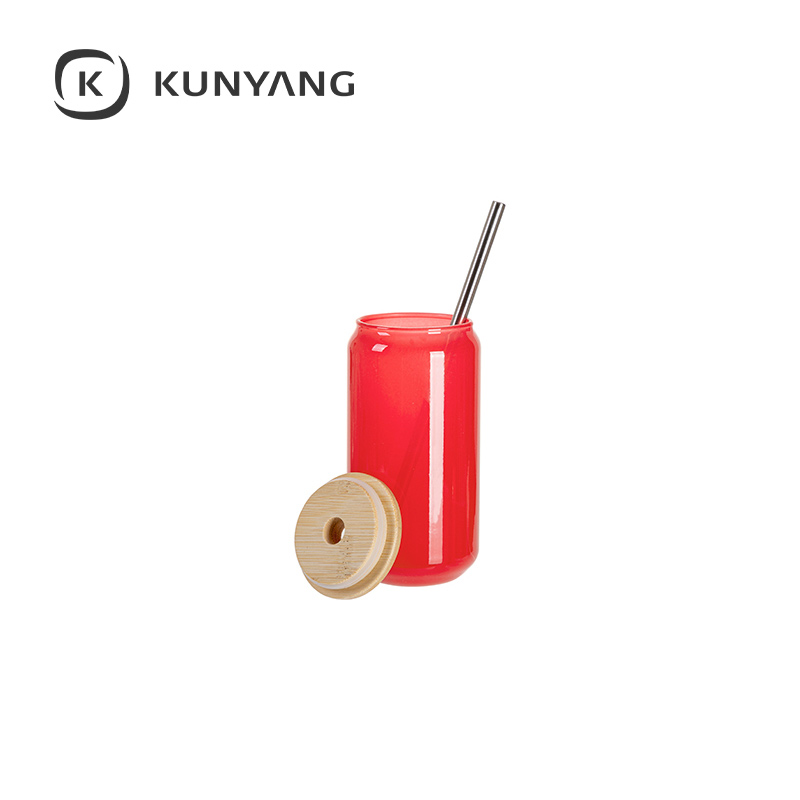 Cold Color Glass Can with Bamboo Lid Red