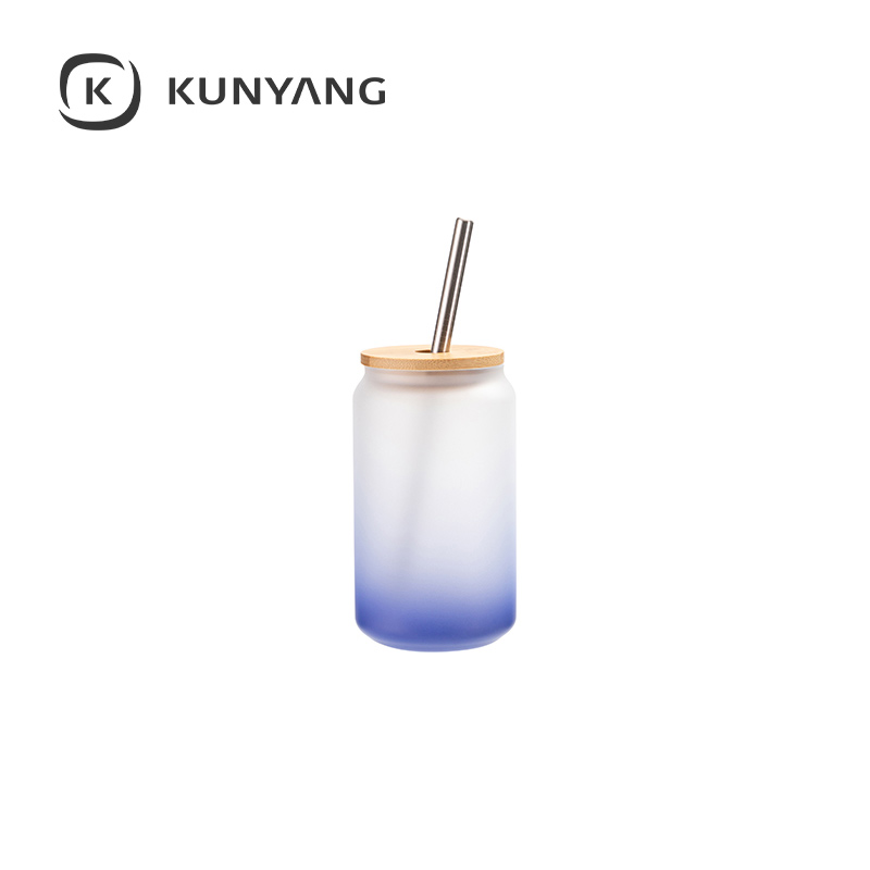 13oz/400ml Glass Mugs with Bamboo Lid Dark Blue