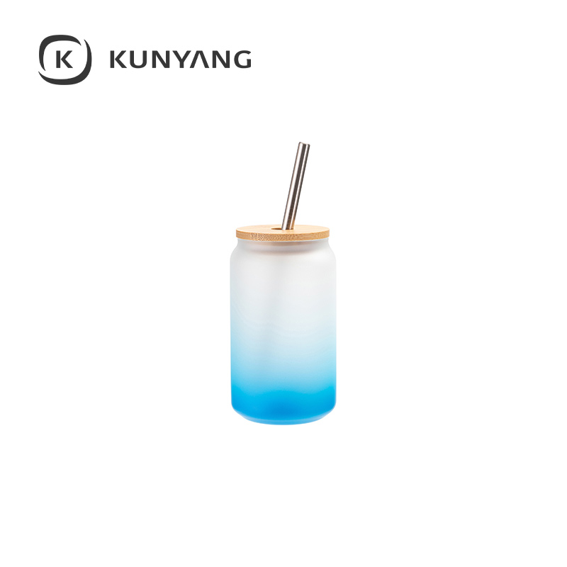 13oz/400ml Glass Mugs with Bamboo Lid Light Blue
