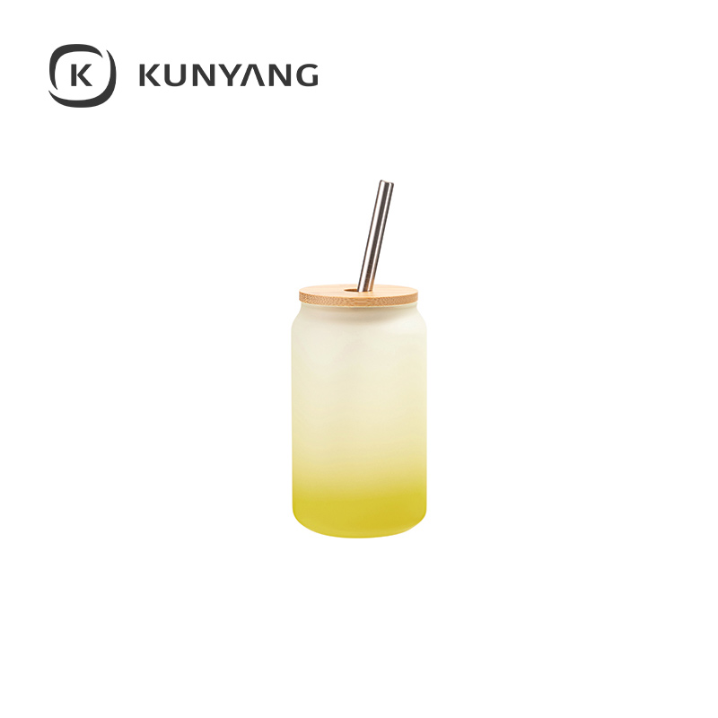 13oz/400ml Glass Mugs with Bamboo Lid Lemon Yellow
