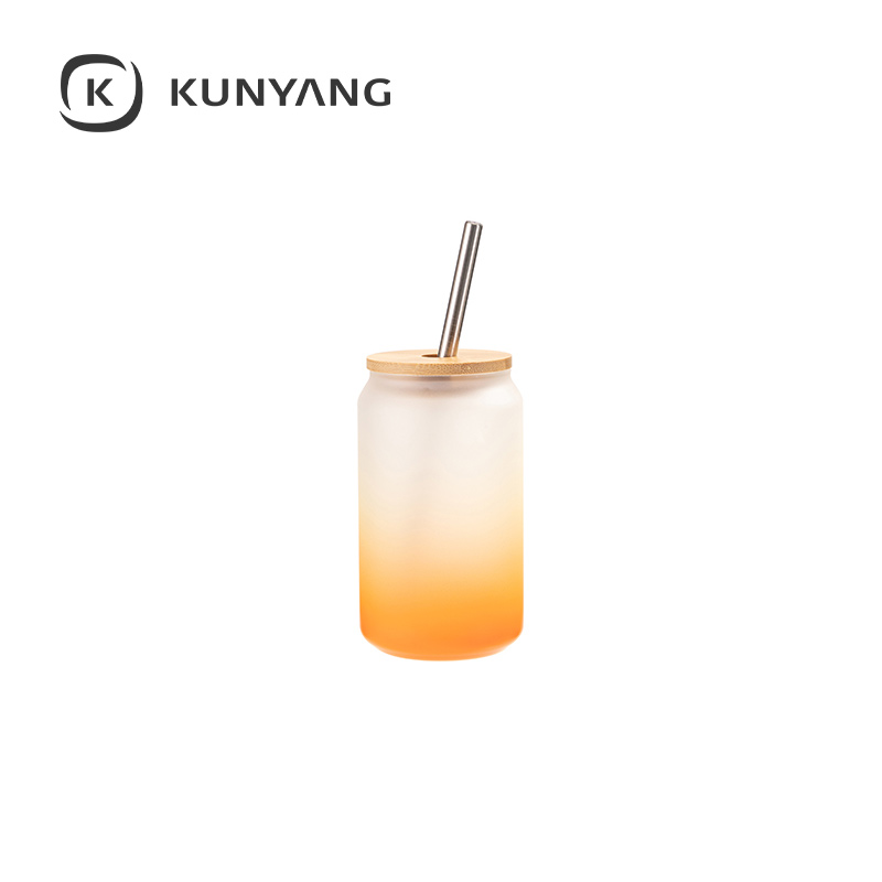13oz/400ml Glass Mugs with Bamboo Lid Orange