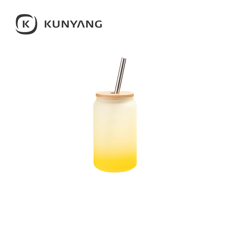 13oz/400ml Glass Mugs with Bamboo Lid Yellow