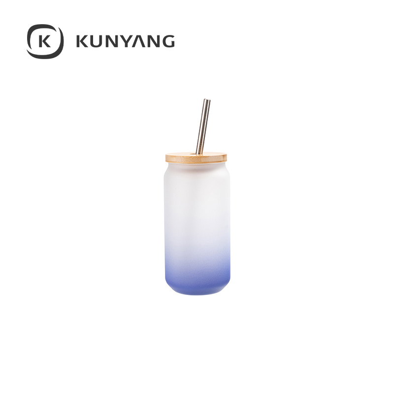 18oz/550ml Glass Mugs with Bamboo Lid Dark Blue