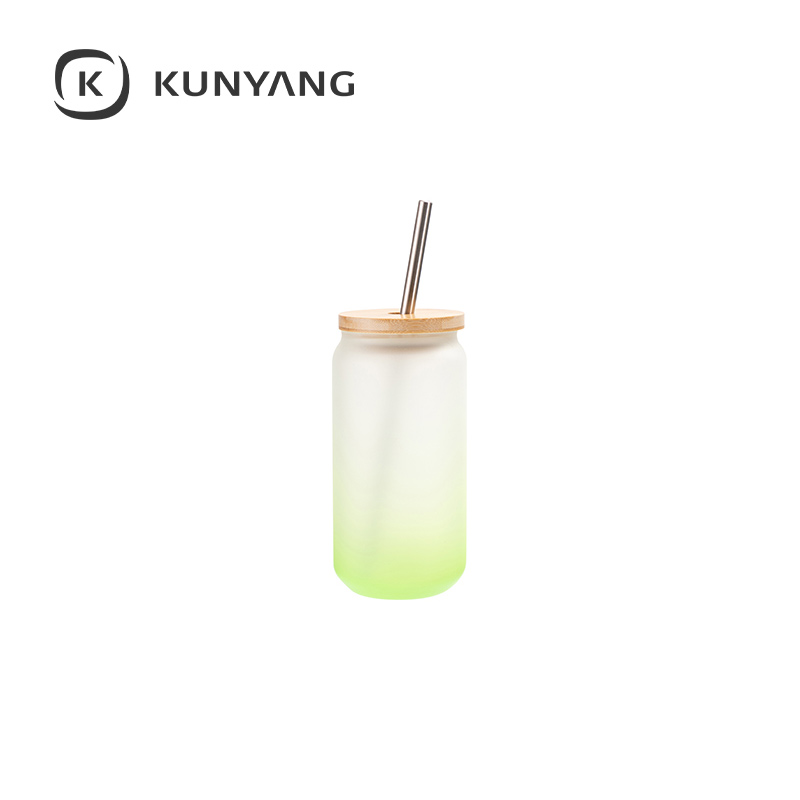 18oz/550ml Glass Mugs with Bamboo Lid Green