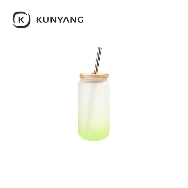 18oz/550ml Glass Mugs with Bamboo Lid Green