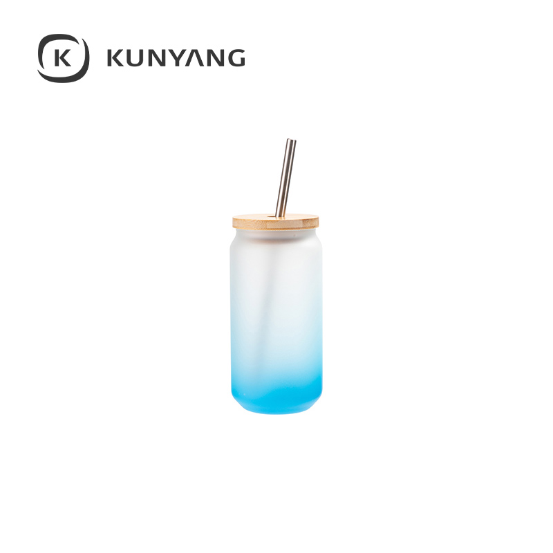 18oz/550ml Glass Mugs with Bamboo Lid Light Blue