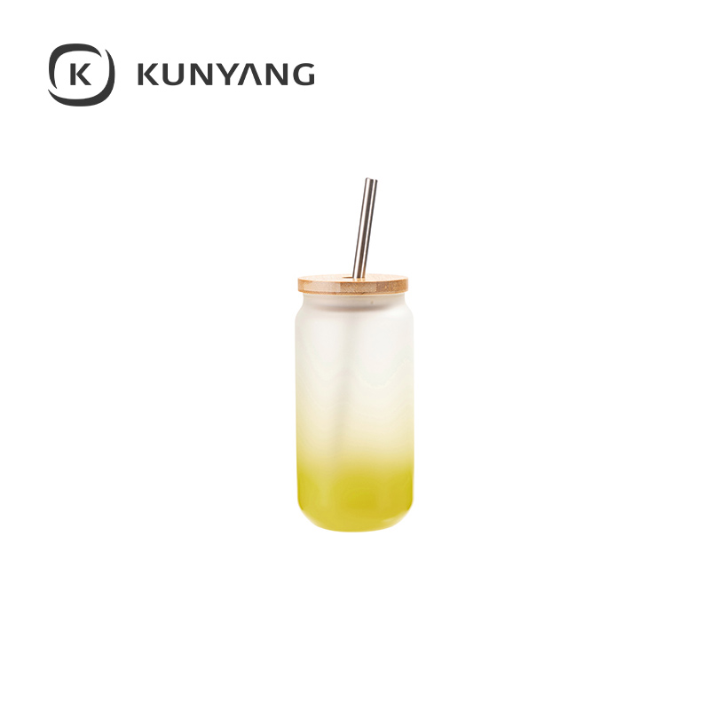 18oz/550ml Glass Mugs with Bamboo Lid Lemon Yellow